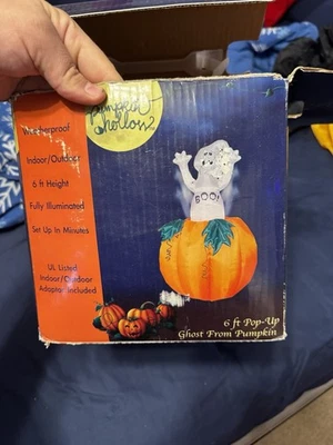Chrisha Creations 6ft Animated AirBlown Inflatable Ghost Popping Out Of Pumpkin - Image 1 of 4
