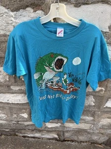 1980s Vintage Fishing Humor Just Not Bitin’ Today Shirt LSJ Sportswear - Size L - Picture 1 of 7