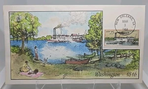 WASHINGTON 1816 DAMPFER ERSTER AUSGABETAG COLLINS HANDKOLORIERT FDC - Bild 1 von 2