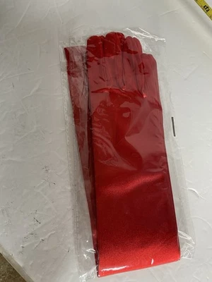 Luvas formais femininas para festa noturna 21” de comprimento vermelho cetim tipo luvas de dedo - Imagem 1 de 3