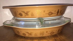 2 Pyrex frühe amerikanische geteilte Kasserollen Menge 2 mit 1 Abdeckung - Bild 1 von 4