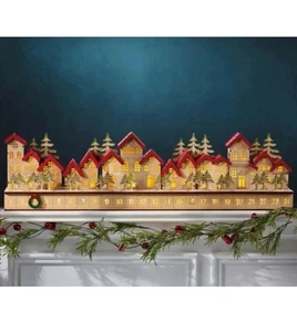 Holiday Wooden Village LED Advent Calendar 30"x4"x8" - Picture 1 of 4