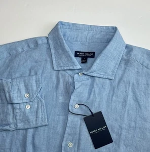 NEW Peter Millar 100% Linen Sport Shirt Large Astino Lino Délavé Crown Crafted - Picture 1 of 8