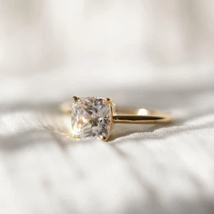 Lab Grown Cushion Cut Diamond Ring 10k gold ring Anniversary Gift for Her - Picture 1 of 4