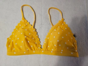California Sunshine Yellow Polka Dot Bikini Swim Top Scallop Trim Size M - Picture 1 of 5