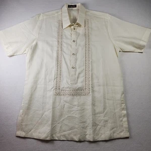 Barong Filipino EN Shirt Mens XLarge Short Sleeve Cream Embroidered Button - Picture 1 of 8
