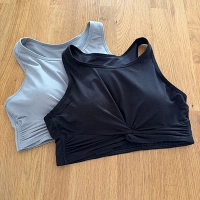 PEQUEÑO Lote de 2 Sujetadores de Yoga Athleta Negro Plata Gris Twist Crop Top Barre Foto 1 de 4