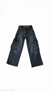 H&M Wide Leg Low Waist Kids Size 10 Blue Denim Cargo Jeans - Picture 1 of 4