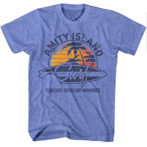 Jaws Amity Island Surf Bite Men's T Shirt Board Shark Tropical Sunset Gentle - Picture 1 of 3