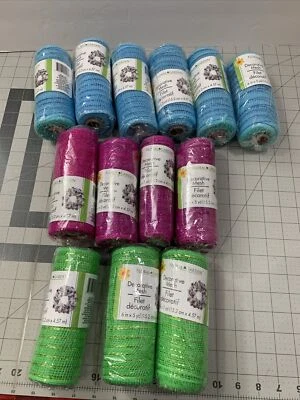Spring Mesh Craft roll Blue, Pink, Green 6"X5 yards Floral Garden LOT OF 13 - Image 1 of 4