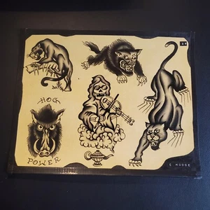 Original Tattoo Flash Sheets 11x14 Handpainted Shop Used - Picture 1 of 5
