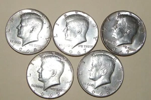 LOT OF 5 KENNEDY 40% SILVER HALVES DOLLAR ~ 1967 x2 ~ 1968 x2 ~ 1969 x1 - Picture 1 of 12
