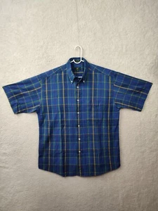 Club Room Men Shirt Medium Blue Plaid 100% Cotton Short Sleeve Button Down Fit - Picture 1 of 17