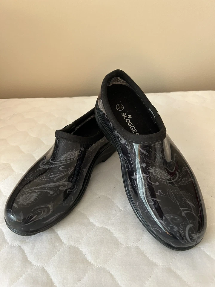 Sloggers Waterproof Clogs Slip On Women’s Size 8 Black Paisley - Image 1 of 4