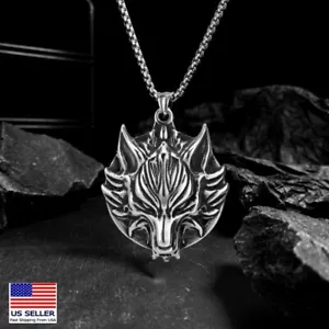 MEN Stainless Steel Vintage Punk 3D Casting Wolf Head Pendant Necklace 0823 - Picture 1 of 5