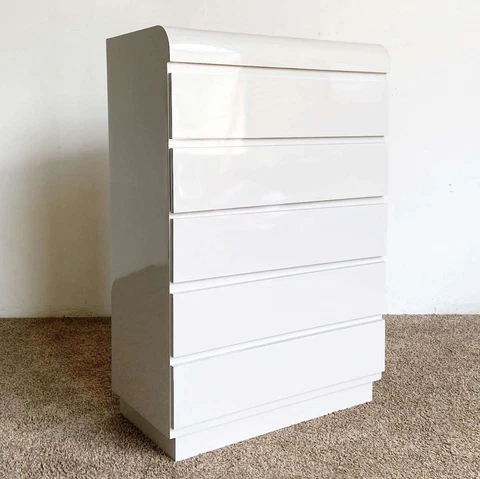Postmodern Gray Lacquer Laminate Waterfall Highboy Dresser Cover