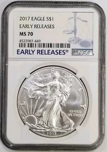 2017 Early Release  1 oz Silver American Eagle .999 NGC MS 70 Blue Label⭐195⭐V5⭐ - Picture 1 of 2