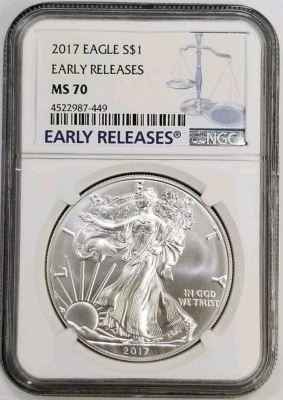2017 Early Release  1 oz Silver American Eagle .999 NGC MS 70 Blue Label⭐195⭐V5⭐ - Image 1 of 2