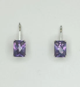 7 x 5 mm Checkerboard Color Change Created Alexandrite Sterling Silver Earrings - Picture 1 of 4
