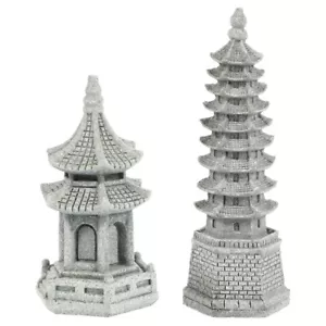2PCS Garden Tower Figurines Pagoda Zen Garden Miniature Chinese Decoration - Picture 1 of 12