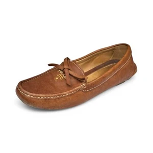 Authentic Prada Slip On Loafers Brown Saffiano Leather Logo size 37IT - Picture 1 of 13