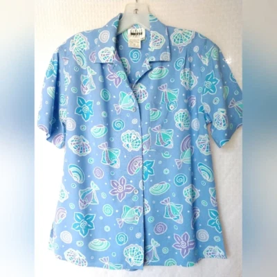 Camisa Leslie Fay Sports Petite Mar Playa Tema Talla Pequeña PS Pecho 36" Foto 1 de 4