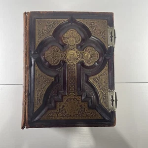 1885 Leder FAMILIE KATHOLISCH DOUAY RHEIMS BIBEL HEUDOCK ohne Schrift - Bild 1 von 11