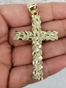Nugget Cross Charm Pendant Necklaces 14K Yellow Gold Plated 925 Sterling Silver - Picture 1 of 3