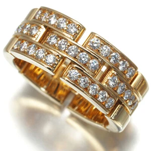 Auth Cartier Ring Diamond Maillon Panthere 3-row Half EU52 18K YG - Picture 1 of 6