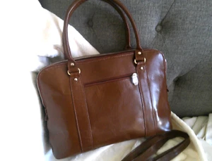 ASHWOOD BROWN LEATHER TRIPLE COMPARTMENT BUSINESS/ WORK LARGE TOTE BAG , LONG ST - Picture 1 of 14