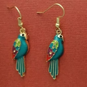 Parrot Earrings bird cute drop dangle animal jewellery gold plated gift Tropical - Picture 1 of 4