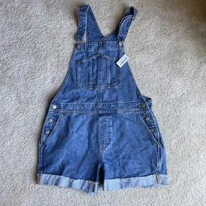 Old Navy Womens Shortalls Overalls Blue Denim Farmer 100% Cotton Bib Med - Picture 1 of 9