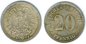 Empire 20 Pfennig 1876 B good extremely fine to brilliant uncirculated - Picture 1 of 1