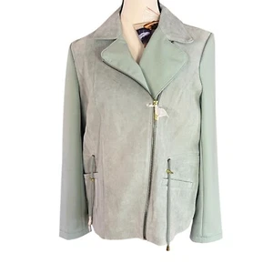 IMAN Genuine Leather Suede NWT Soho Jacket Small Light Green Mint Woman’s Moto - Picture 1 of 13