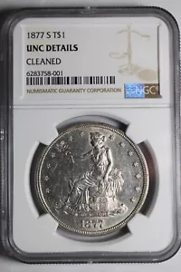 1877 S Trade Silver Dollar Unc Details NGC - Picture 1 of 3