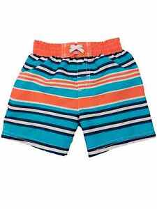 Infant Boys Blue & Orange Stripes Swim Trunks Baby Board Shorts 0-3 Months