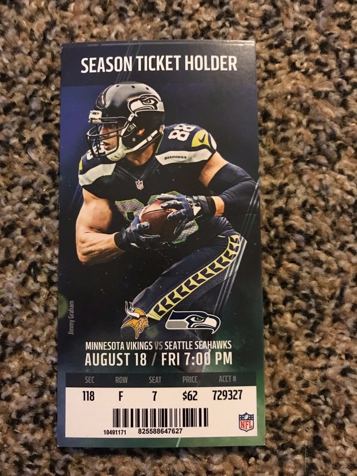 2017 SEATTLE SEAHAWKS VS MINNESOTA VIKINGS TICKET STUB 8/18 JIMMY GRAHAM - Image 1 of 1