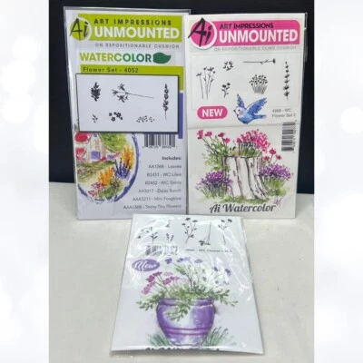 Art Impressions FLOWERS Watercolor Floral Sets 1, 2, & 3 Rubber Stamps Lot - Image 1 of 4
