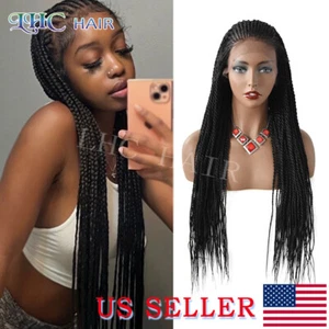 Box Braided Lace Front Wig For Women Synthetic Hand-tied Knotless With Baby Hair - Picture 1 of 48