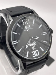 Menton Ezil Men's Quartz Watch 47mm Case Black Leather Band- New Battery - Picture 1 of 8