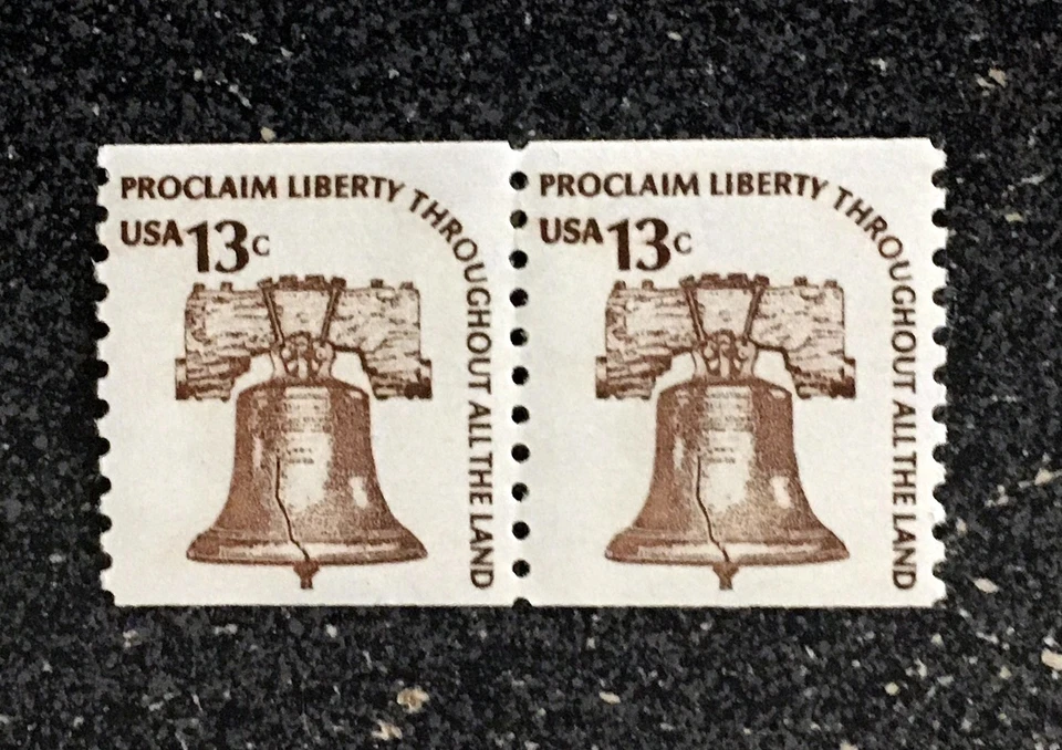 USA1975 #1618 13c Liberty Bell - Coil (shiny) Pair  Mint NH - Image 1 of 1