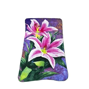 Plush Soft Asiatic Lily Floral Print Fleece Throw Blanket Bright Colors 46x66 - Picture 1 of 3