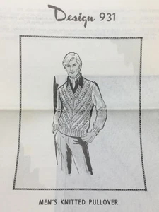 Vtg Mail Order Design 931 KNITTED MEN'S PULLOVER Sweater Pattern Original - Picture 1 of 2