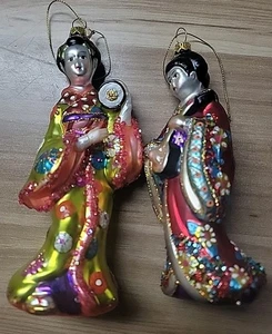Chinese Glass Orderments One 6 inches, one 7 inches Glass Vintage - Picture 1 of 3