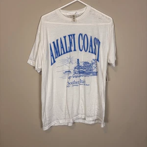 Altar’d State White Amali Coast Blue Writing Graphic Semi Sheer Oversized Tshirt - Picture 1 of 5