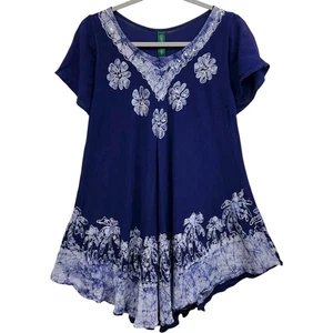 Vestido Girasol Mujer Talla Única Azul Boho Túnica Cuello en V Bordado Floral Lentejuelas - Imagen 1 de 6