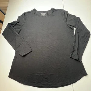 By Chico's Women's Size 2 US L Long Sleeve T-Shirt Black Crew Neck Capsule Basic - Picture 1 of 8