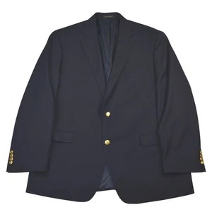 Chaps Mens 46R Navy Blue Wool Blazer Jacket Two Gold Button Sport Coat Jacket - Picture 1 of 10