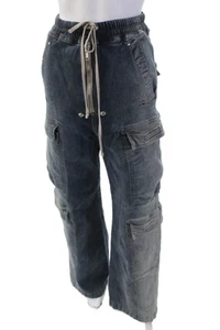 Rick Owens Womens Cotton Drawstring Medium Wash Flare Cargo Jeans Blue Size XS - Picture 1 of 5