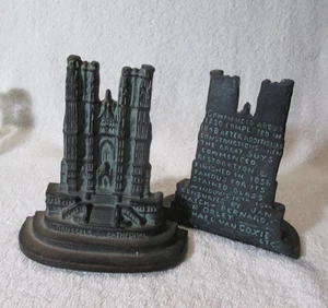 ANTIQUE BRUSSELS CATHEDRAL CAST IRON BOOKENDS With history On The Backs - Picture 1 of 8